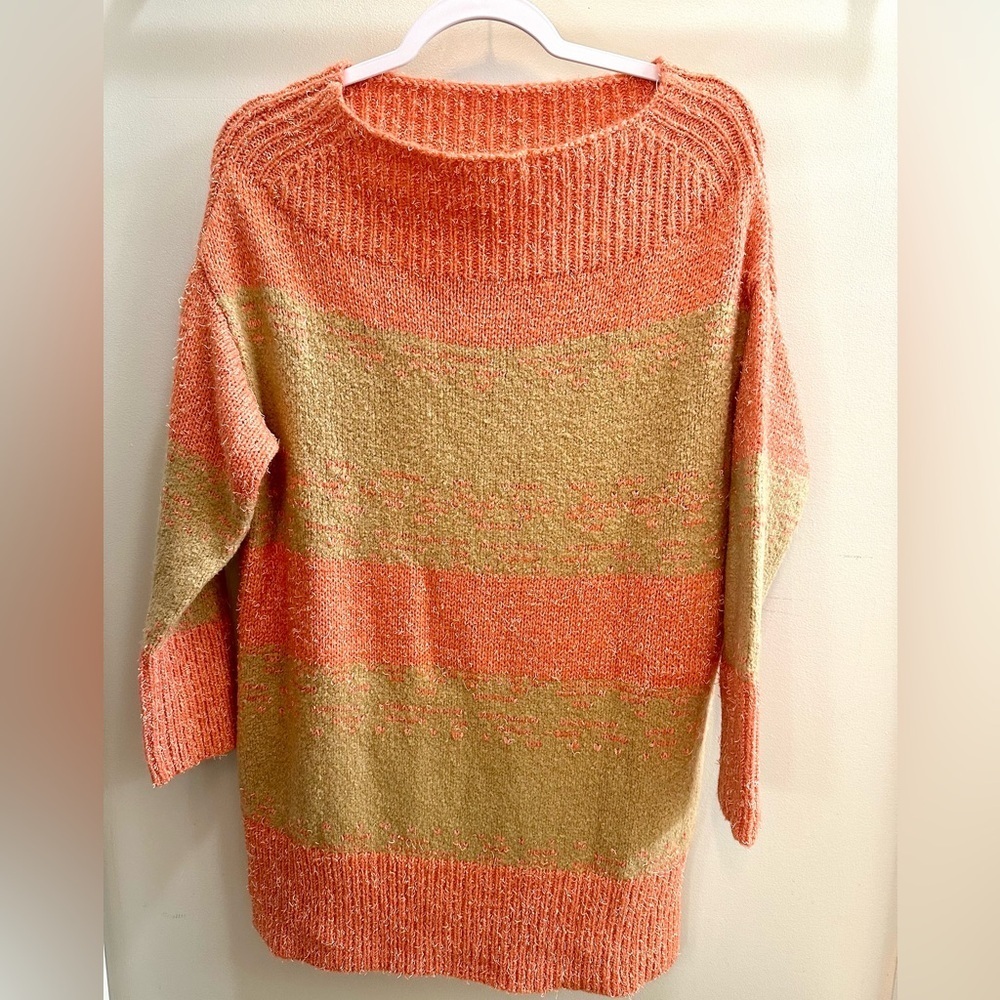 Anthropologie Pilcro Rugby Tunic Sweater in Pink and Brown Combo Size Small